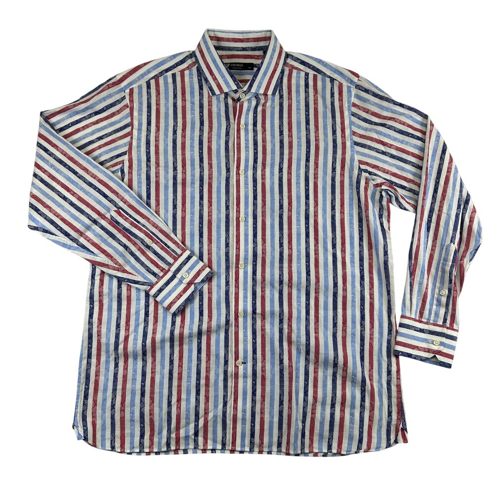 Cremieux Shirt Mens Large Red Blue Stripe Long Sleeve Button Up Textured Casual